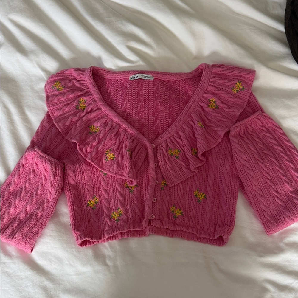 Zara Pink Sweater with Floral Embroidery